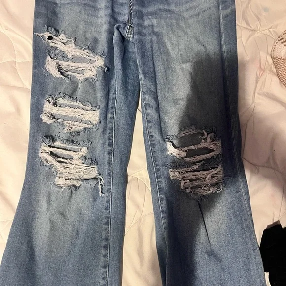 American Eagle Outfitters Light Blue Distressed Flare Jeans - Picture 2 of 5